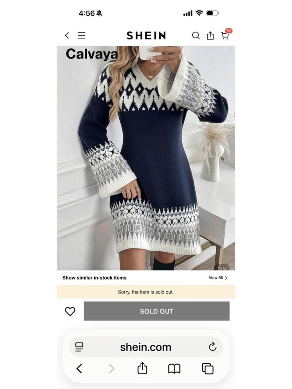 Shein  Navy and White Patterned Knit Sweater Dress